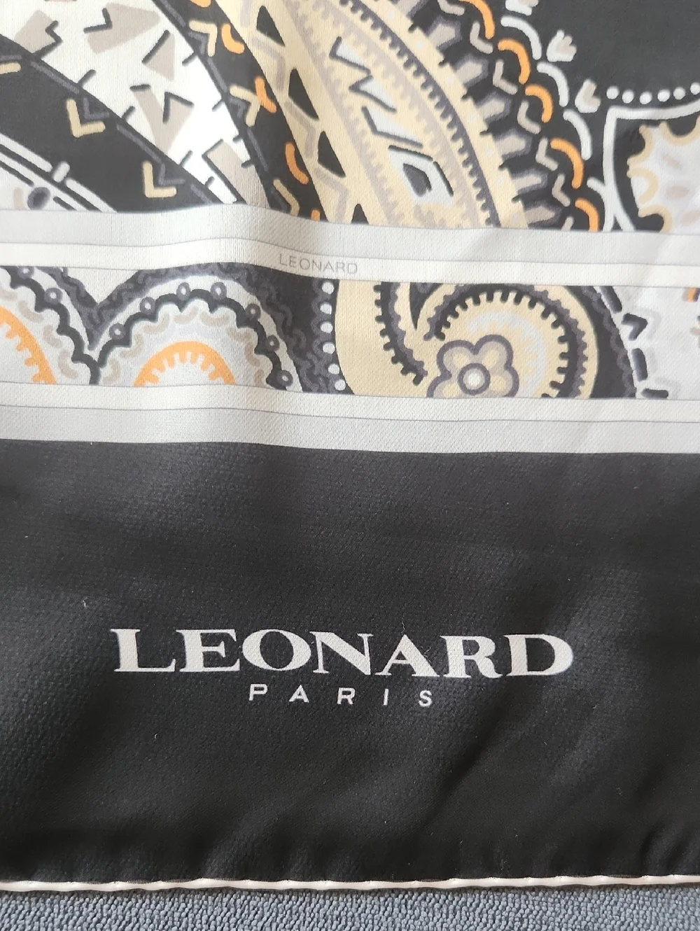Leonard Paris Paisley Sheer Silk Scarf/Shawl in Black and Cream 70x180 cm